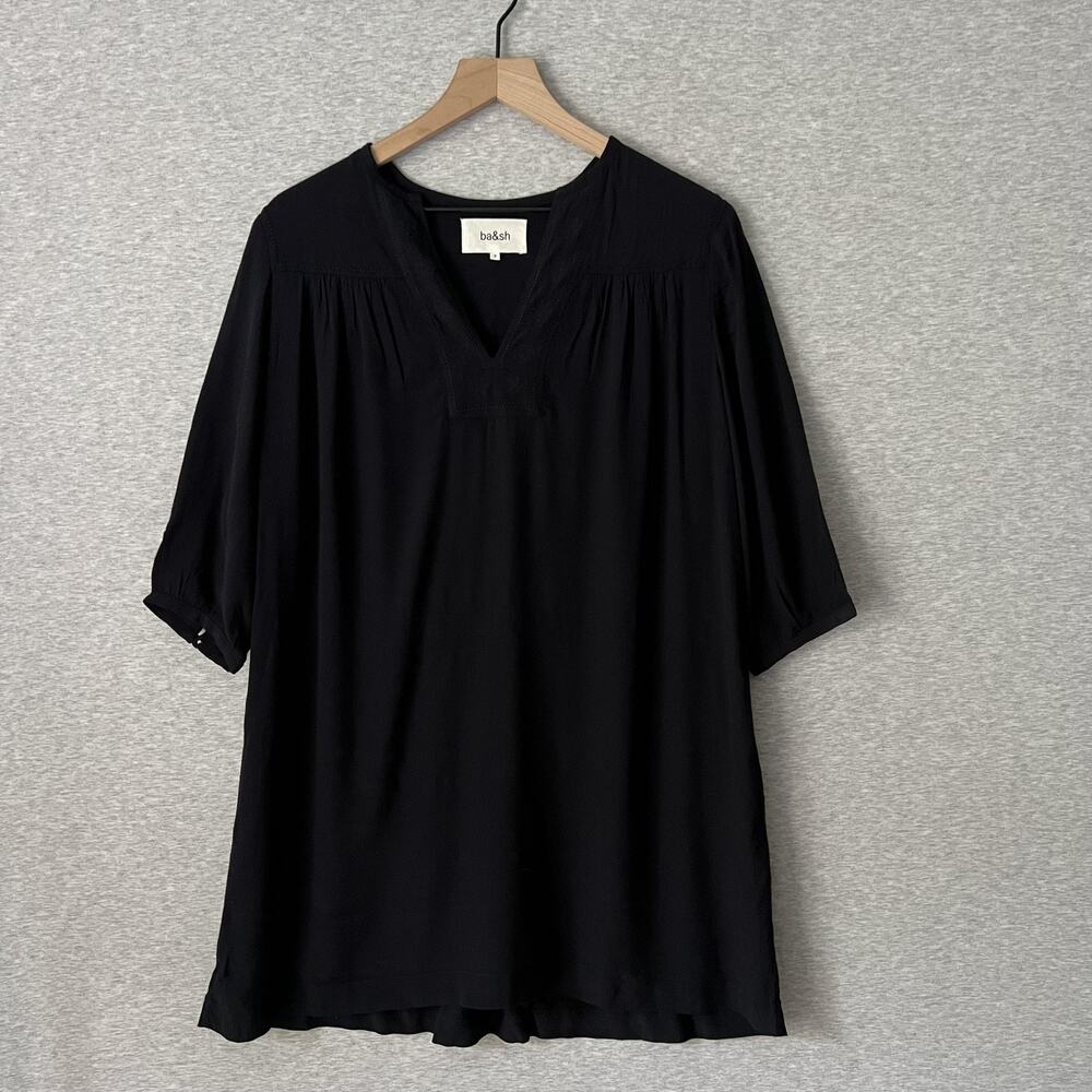 ba&sh Tilda Dress Womens XS Navy Embroidered Boho Tunic Flowy Luxury Minimalist